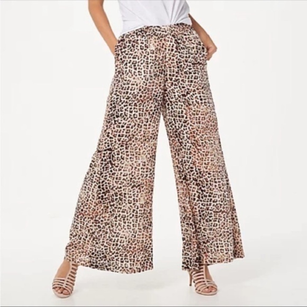 HAUTE HIPPIE TRIBE LILLIAN ANIMAL PRINT PULLON ELASTIC WAIST WIDE LEG PANTS XS